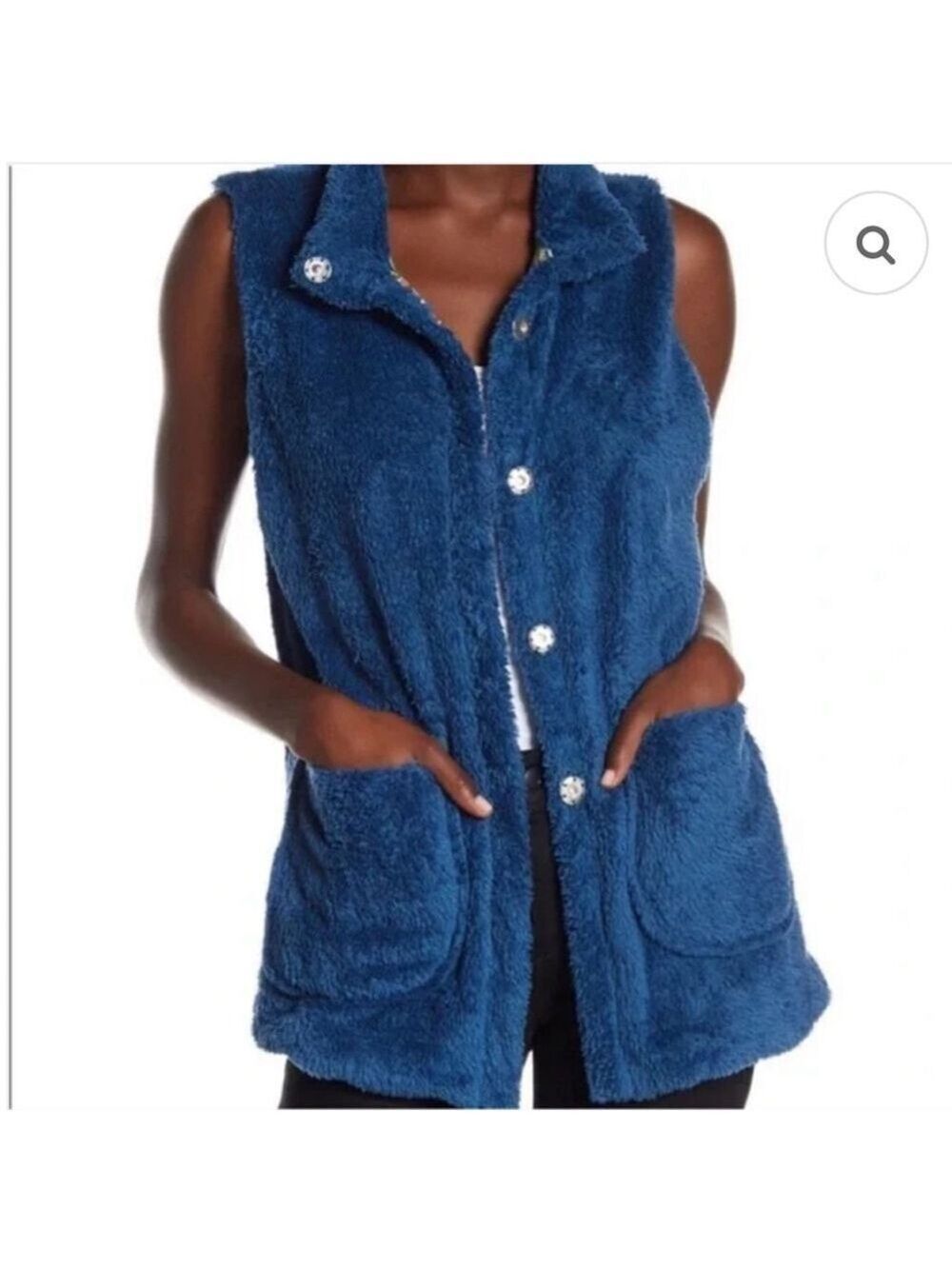 JOHNNY WAS reversible Vicney Lagoon blue faux fur vest topper pockets large